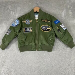 Boeing Flight Jacket Kids Small 4/5 Green Bomber Patch Map Lining Pilot Coat